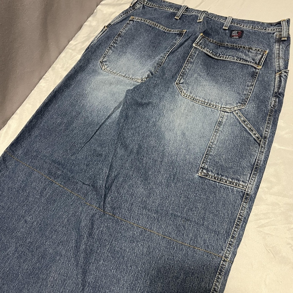 Polo Ralph Lauren Jeans Men 38x30 Blue Relaxed Wide Leg Military Carpenter Denim - Picture 6 of 10